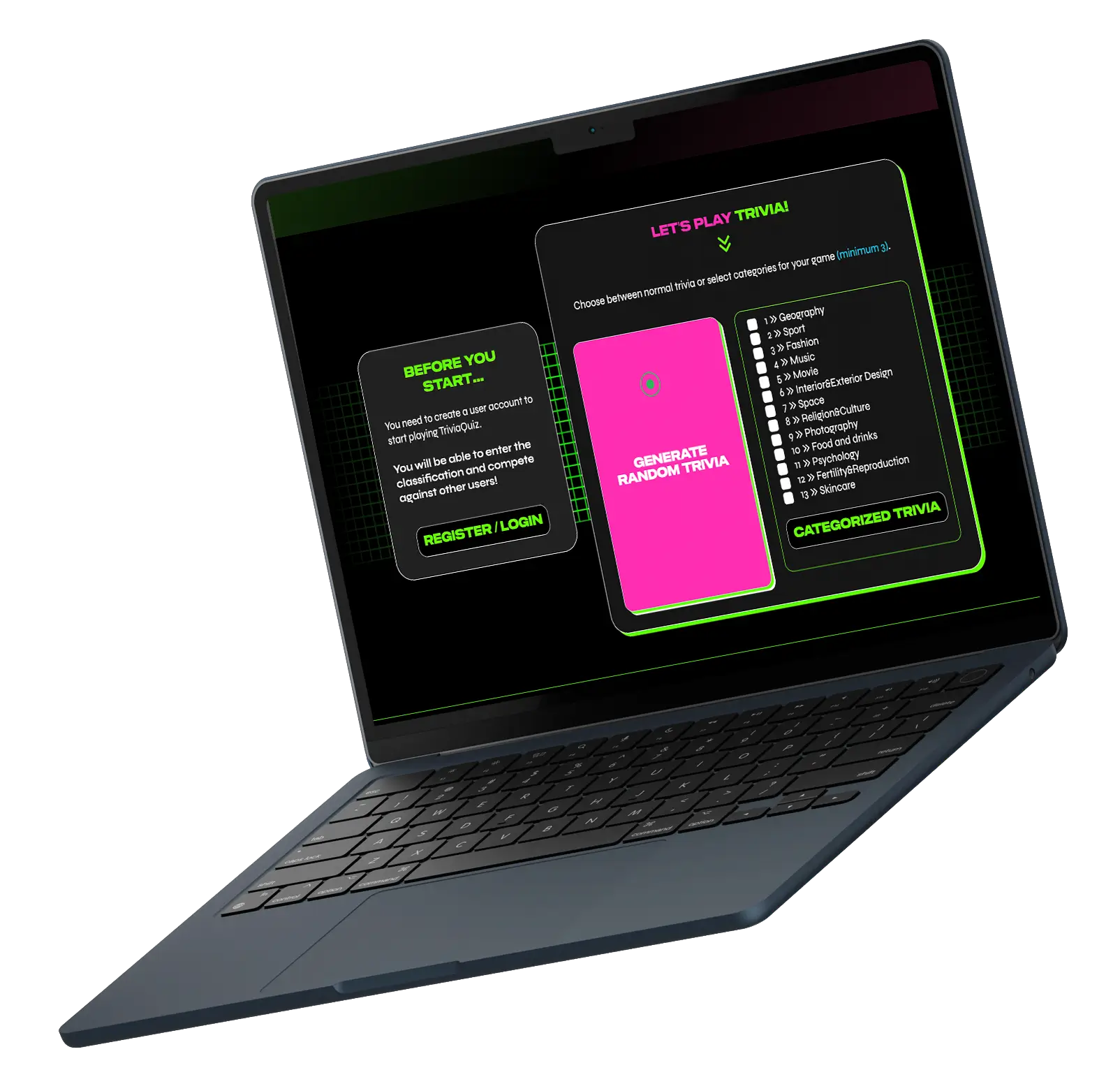 nextgen masterquizz laptop mockup 1, index application page