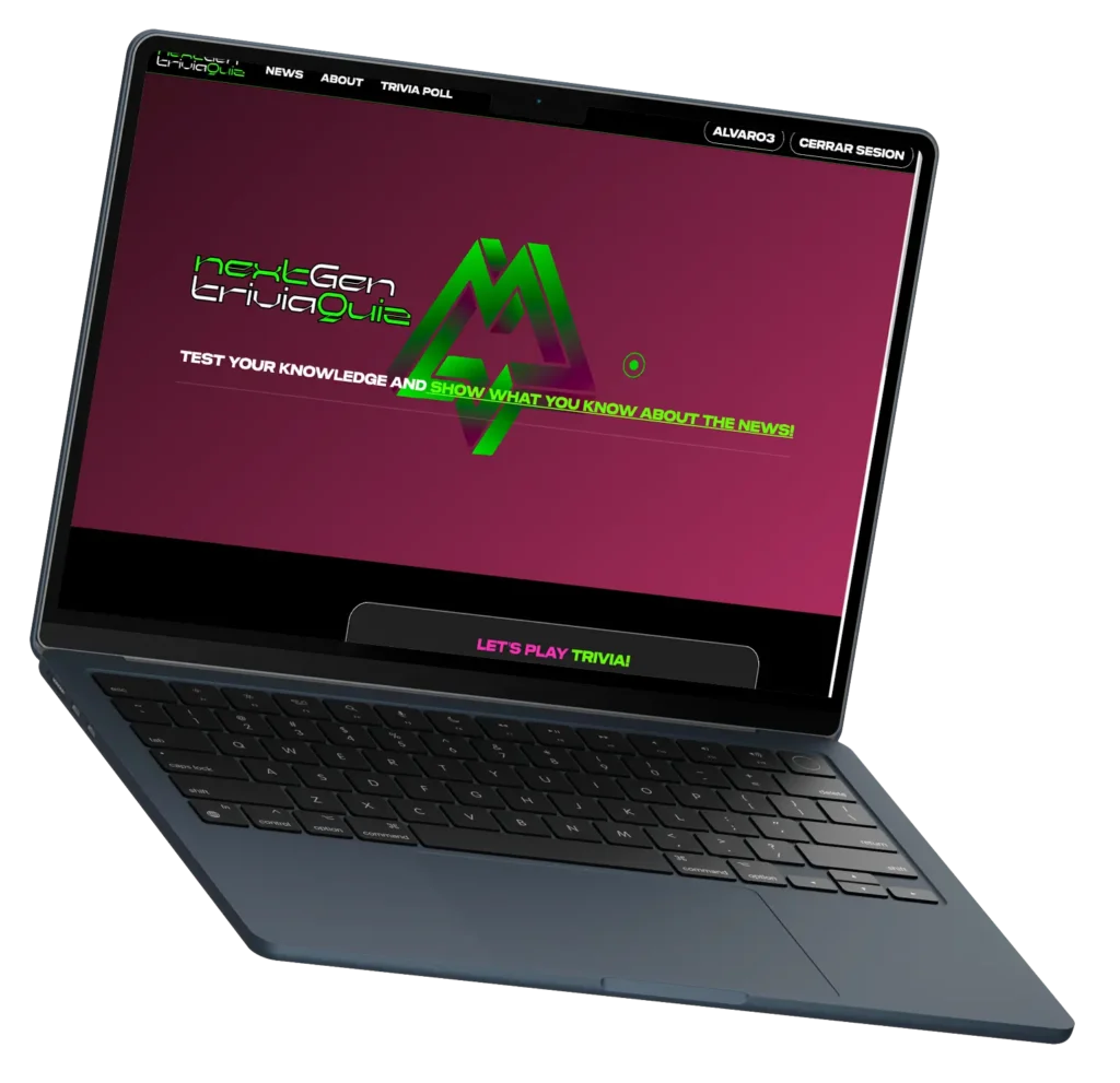 nextgen masterquizz laptop mockup 1, index application page