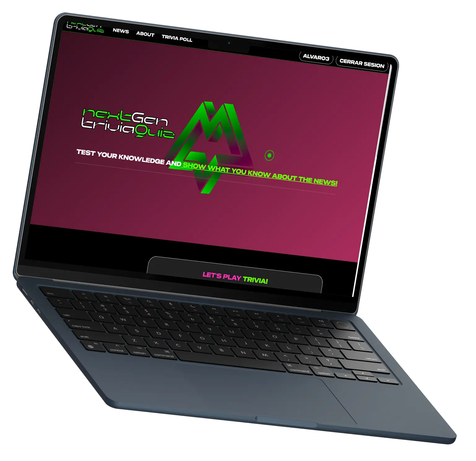 nextgen masterquizz laptop mockup 1, index application page